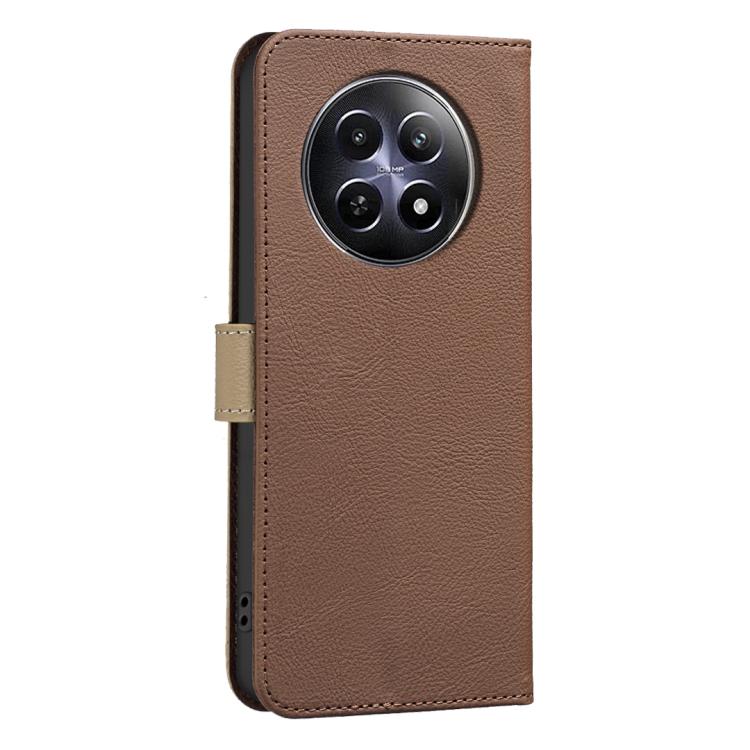 For Realme 12 5G Global Splicing Color Hollow Flower Pattern RFID Leather Phone Case