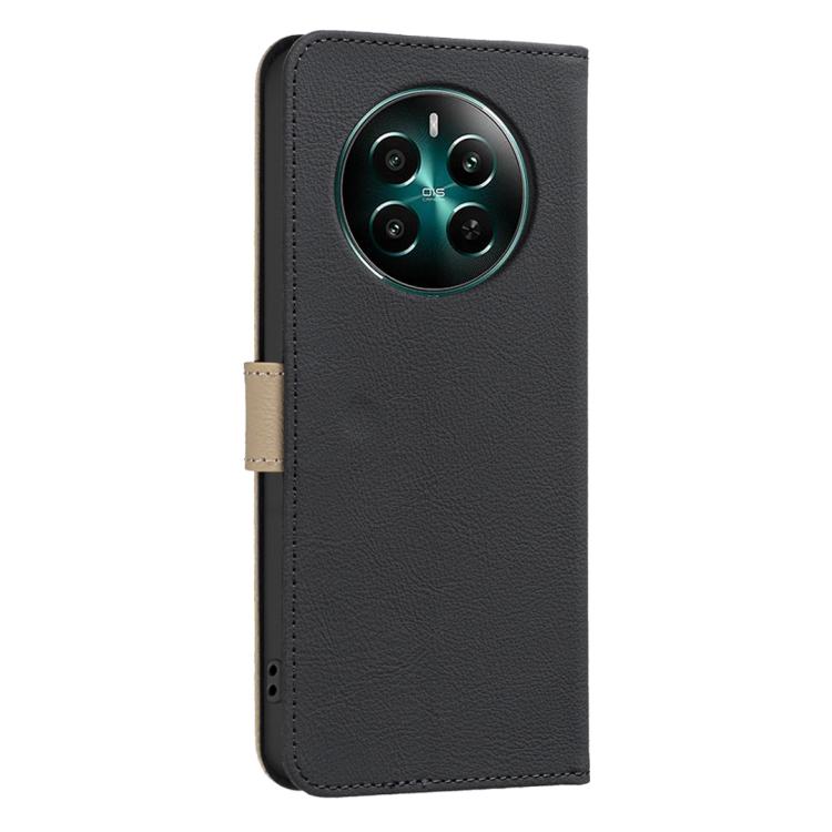 For Realme 12+ 5G Splicing Color Hollow Flower Pattern RFID Leather Phone Case