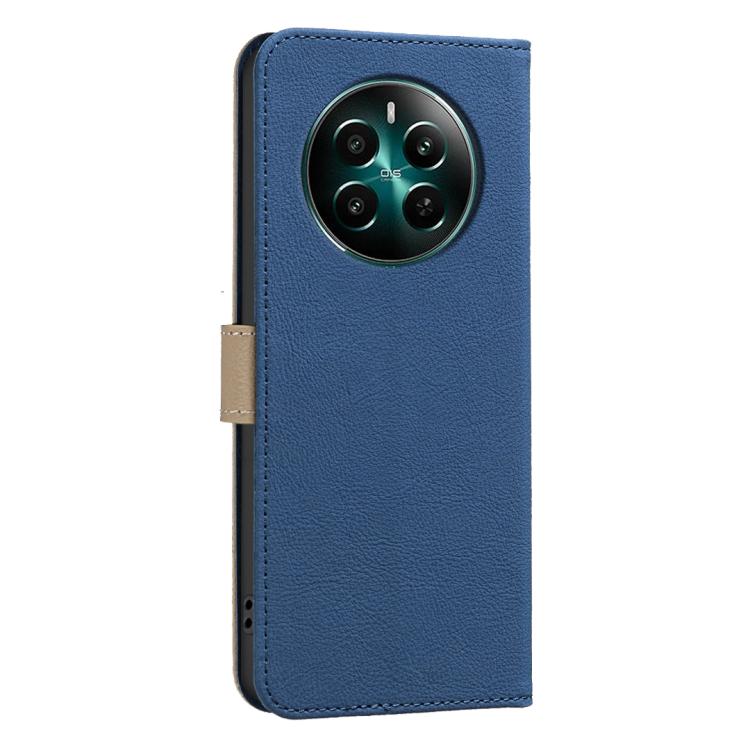 For Realme 12+ 5G Splicing Color Hollow Flower Pattern RFID Leather Phone Case