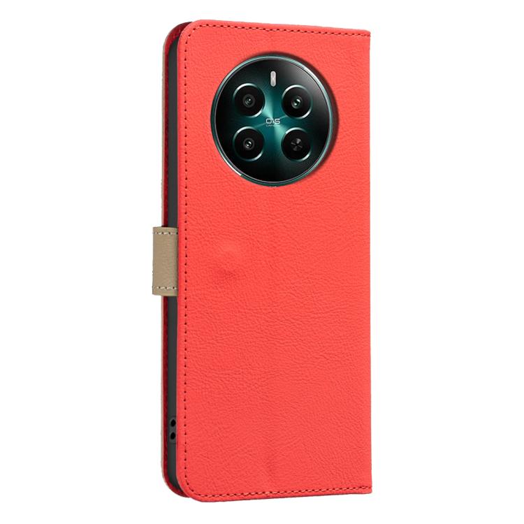 For Realme 12+ 5G Splicing Color Hollow Flower Pattern RFID Leather Phone Case