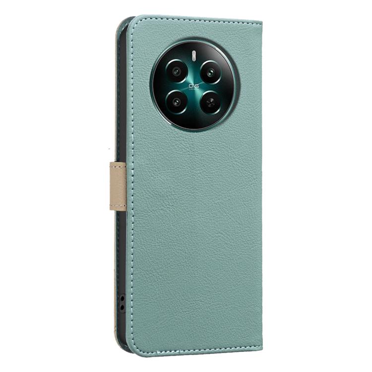 For Realme 12+ 5G Splicing Color Hollow Flower Pattern RFID Leather Phone Case