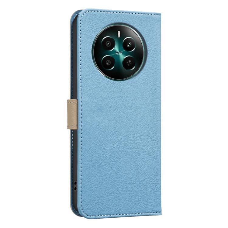 For Realme 12+ 5G Splicing Color Hollow Flower Pattern RFID Leather Phone Case