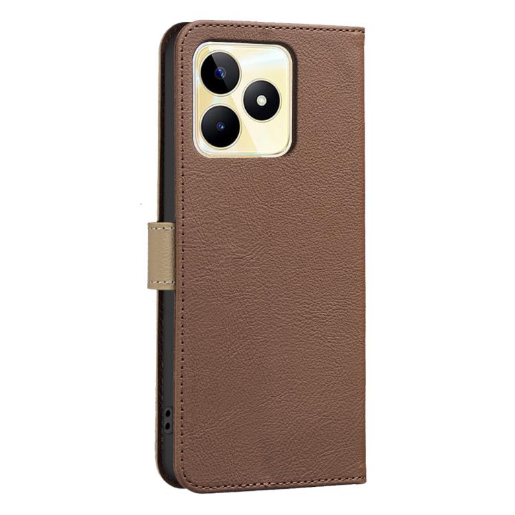 For Realme C53 Splicing Color Hollow Flower Pattern RFID Leather Phone Case