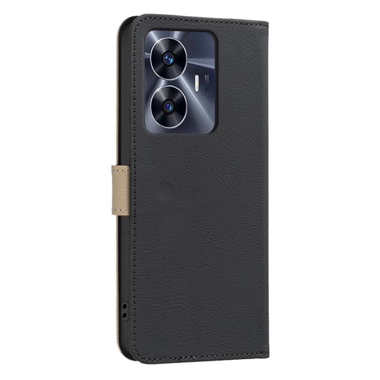 For Realme C55 Splicing Color Hollow Flower Pattern RFID Leather Phone Case