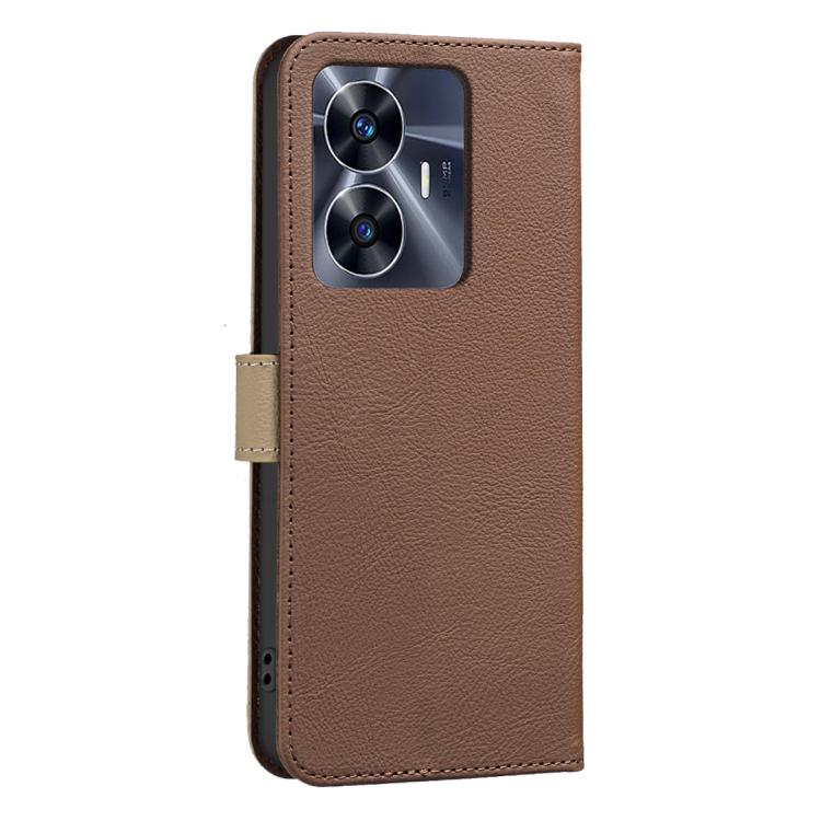 For Realme C55 Splicing Color Hollow Flower Pattern RFID Leather Phone Case