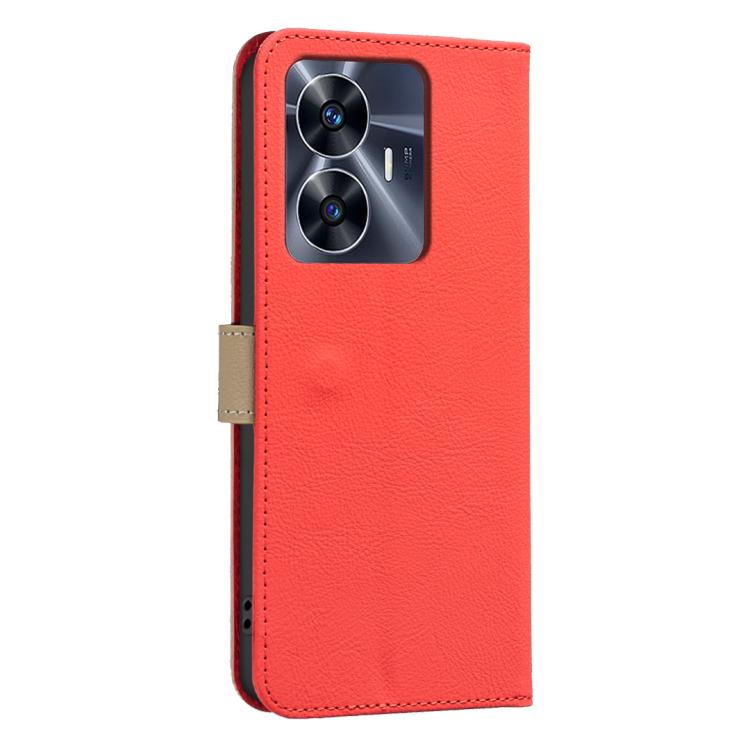 For Realme C55 Splicing Color Hollow Flower Pattern RFID Leather Phone Case