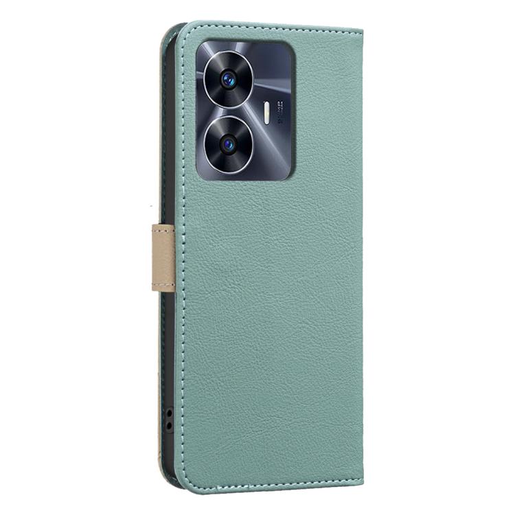 For Realme C55 Splicing Color Hollow Flower Pattern RFID Leather Phone Case