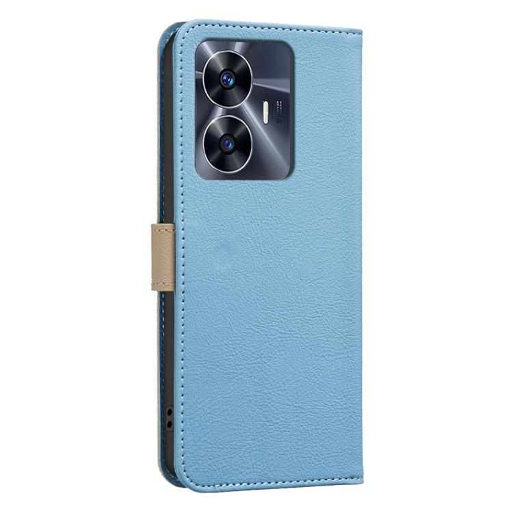For Realme C55 Splicing Color Hollow Flower Pattern RFID Leather Phone Case