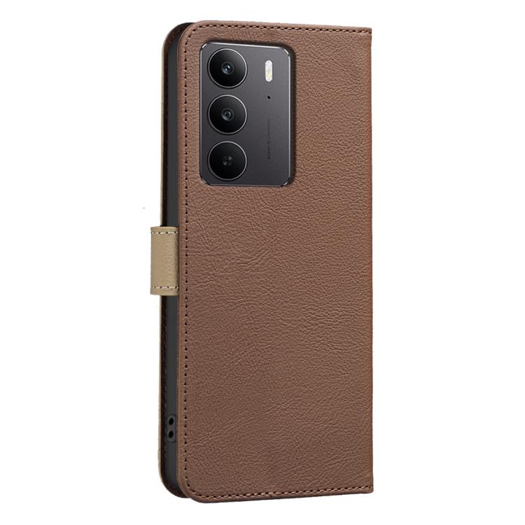 For Realme C75 4G Splicing Color Hollow Flower Pattern RFID Leather Phone Case