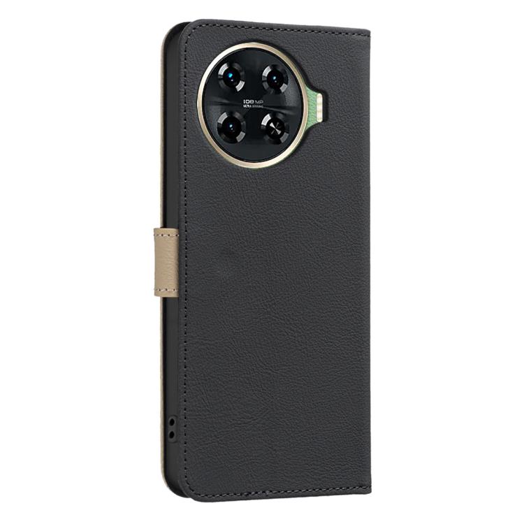 For Tecno Spark 20 Pro+ Splicing Color Hollow Flower Pattern RFID Leather Phone Case