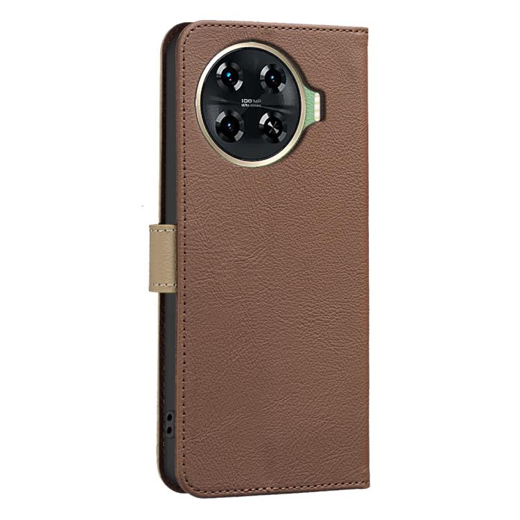 For Tecno Spark 20 Pro+ Splicing Color Hollow Flower Pattern RFID Leather Phone Case