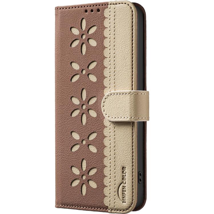 For Tecno Camon 40 Pro 4G Splicing Color Hollow Flower Pattern RFID Leather Phone Case