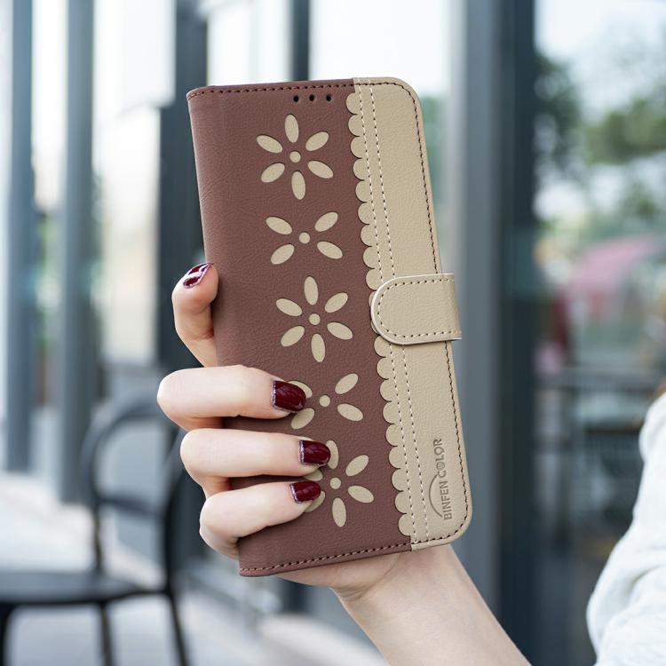 For Tecno Camon 40 Pro 4G Splicing Color Hollow Flower Pattern RFID Leather Phone Case
