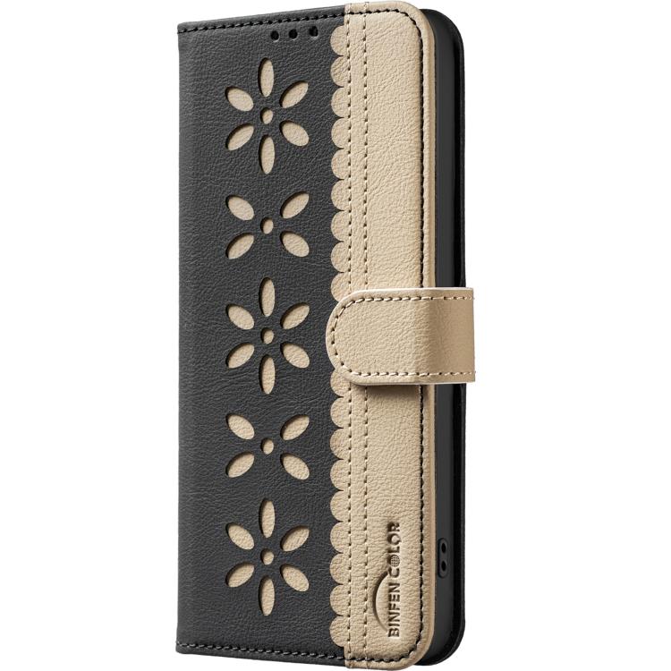 For Tecno Spark Go 3 Splicing Color Hollow Flower Pattern RFID Leather Phone Case