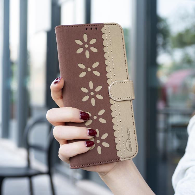 For Tecno Camon 50 4G Splicing Color Hollow Flower Pattern RFID Leather Phone Case