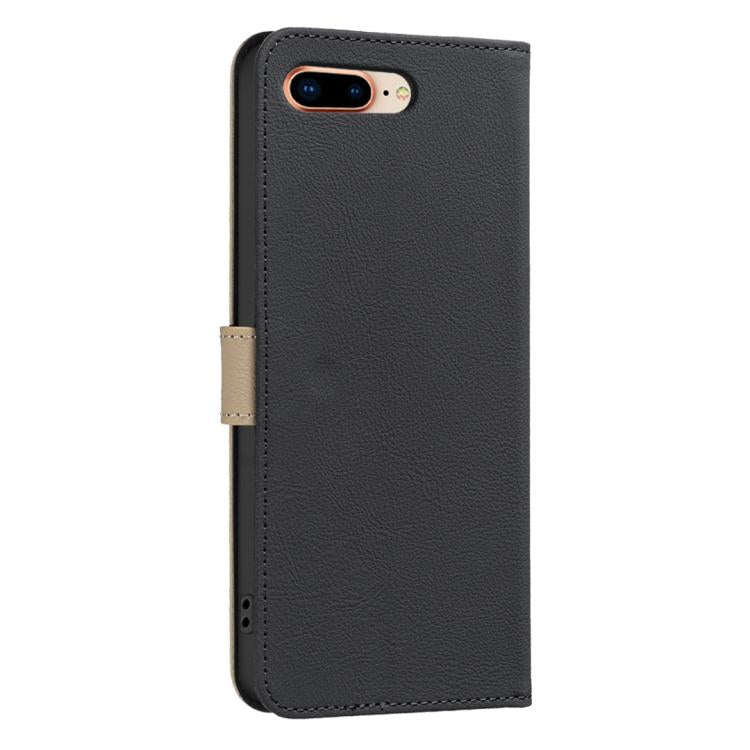 For iPhone 6 Plus / 7 Plus / 8 Plus Splicing Color Hollow Flower Pattern RFID Leather Phone Case