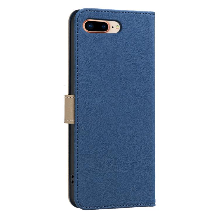 For iPhone 6 Plus / 7 Plus / 8 Plus Splicing Color Hollow Flower Pattern RFID Leather Phone Case