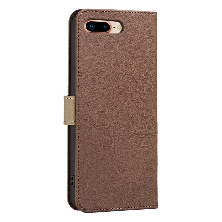 For iPhone 6 Plus / 7 Plus / 8 Plus Splicing Color Hollow Flower Pattern RFID Leather Phone Case