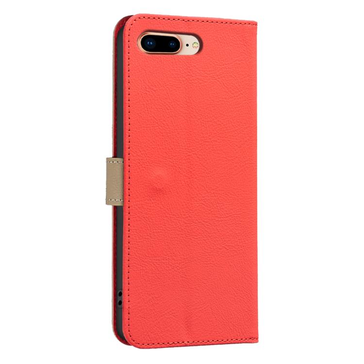 For iPhone 6 Plus / 7 Plus / 8 Plus Splicing Color Hollow Flower Pattern RFID Leather Phone Case
