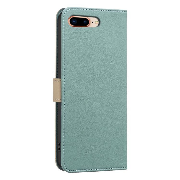 For iPhone 6 Plus / 7 Plus / 8 Plus Splicing Color Hollow Flower Pattern RFID Leather Phone Case
