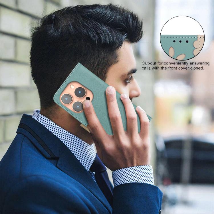 For iPhone 15 Pro Max Splicing Color Hollow Flower Pattern RFID Leather Phone Case