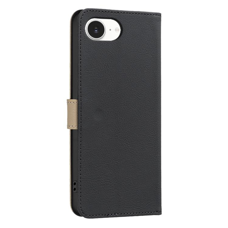 For iPhone 16e / 17e Splicing Color Hollow Flower Pattern RFID Leather Phone Case