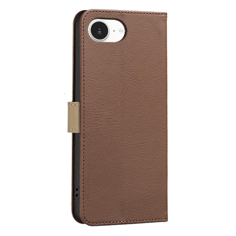 For iPhone 16e / 17e Splicing Color Hollow Flower Pattern RFID Leather Phone Case