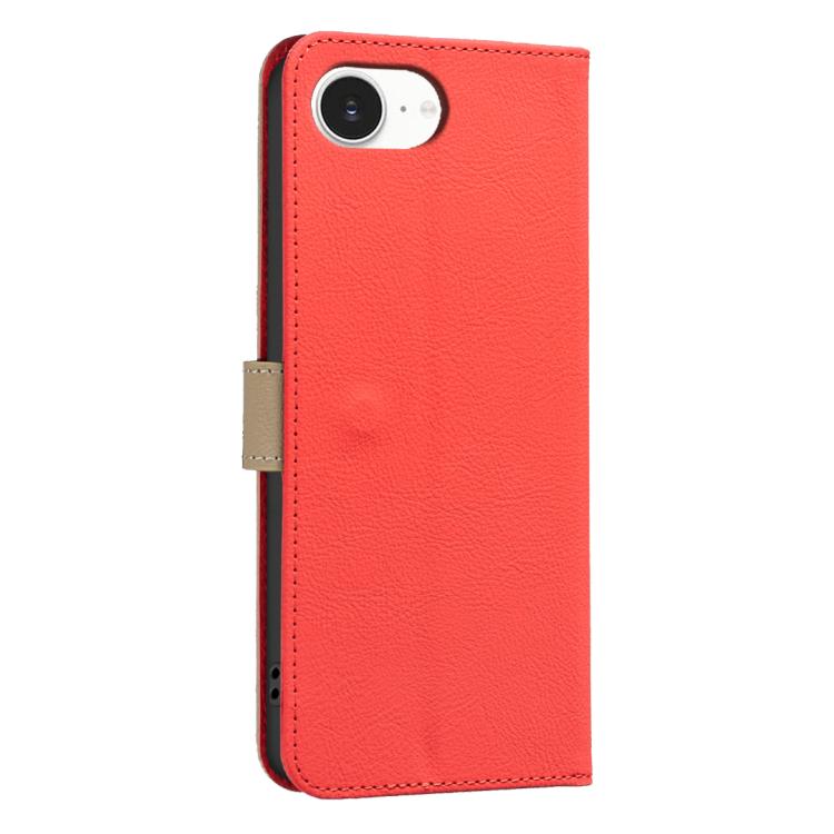 For iPhone 16e / 17e Splicing Color Hollow Flower Pattern RFID Leather Phone Case