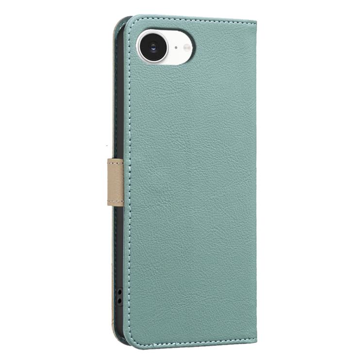 For iPhone 16e / 17e Splicing Color Hollow Flower Pattern RFID Leather Phone Case