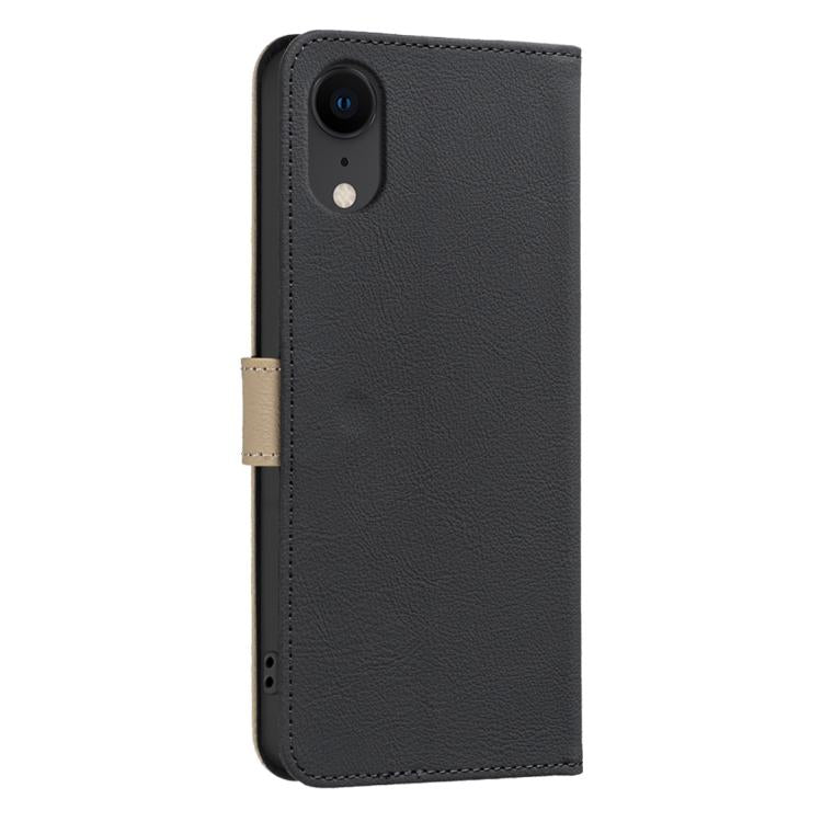 For iPhone XR Splicing Color Hollow Flower Pattern RFID Leather Phone Case
