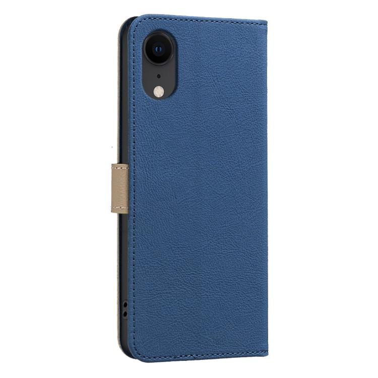 For iPhone XR Splicing Color Hollow Flower Pattern RFID Leather Phone Case