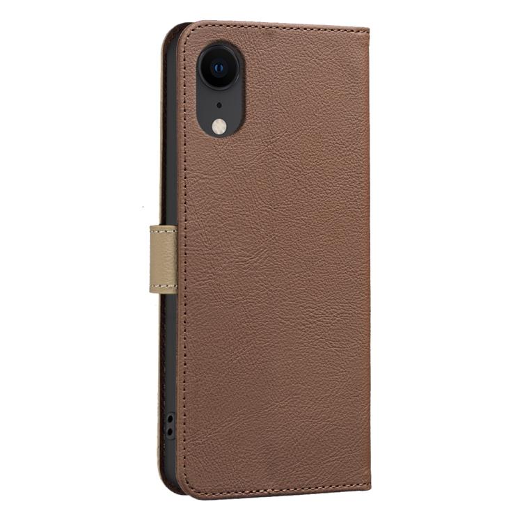 For iPhone XR Splicing Color Hollow Flower Pattern RFID Leather Phone Case