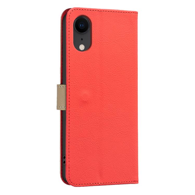 For iPhone XR Splicing Color Hollow Flower Pattern RFID Leather Phone Case