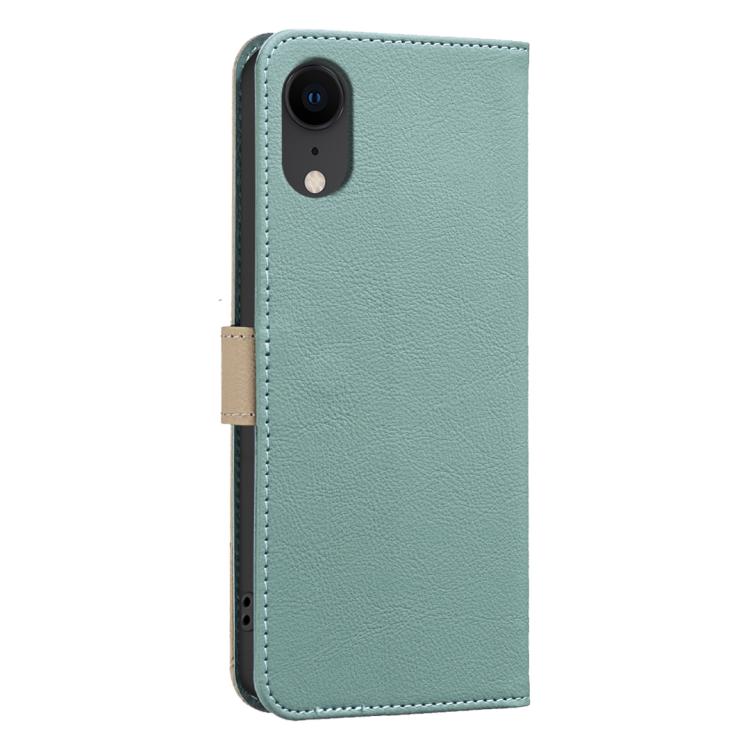 For iPhone XR Splicing Color Hollow Flower Pattern RFID Leather Phone Case