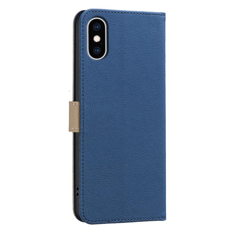 For iPhone XS Max Splicing Color Hollow Flower Pattern RFID Leather Phone Case