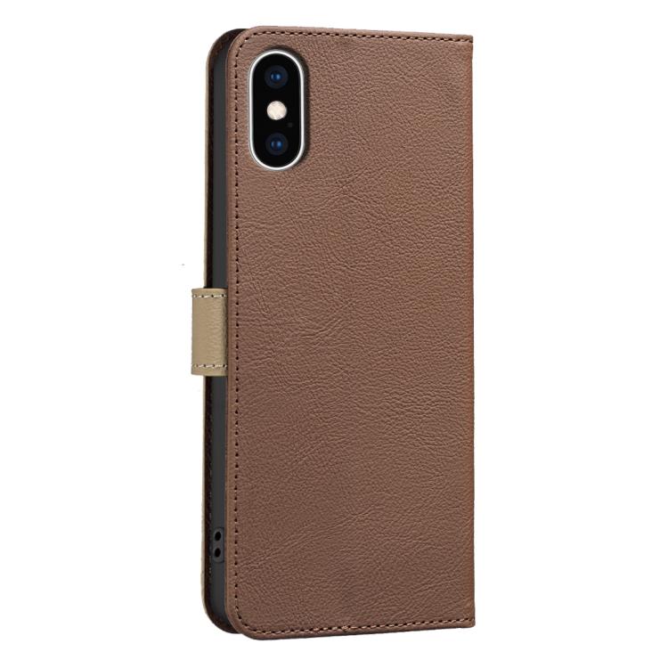 For iPhone XS Max Splicing Color Hollow Flower Pattern RFID Leather Phone Case