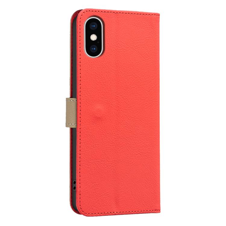 For iPhone XS Max Splicing Color Hollow Flower Pattern RFID Leather Phone Case