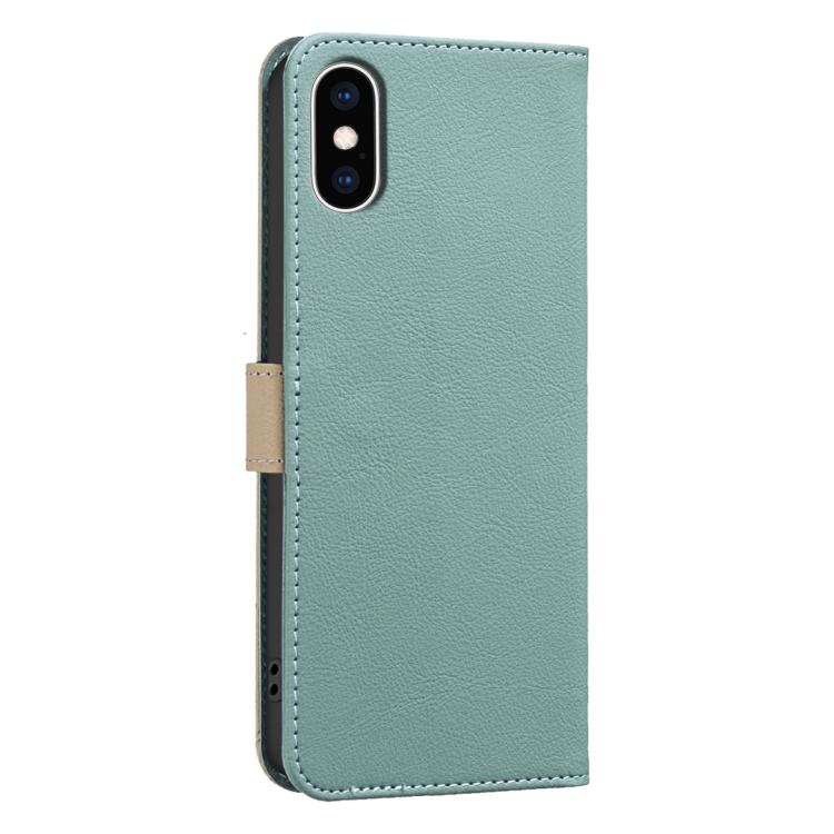 For iPhone XS Max Splicing Color Hollow Flower Pattern RFID Leather Phone Case