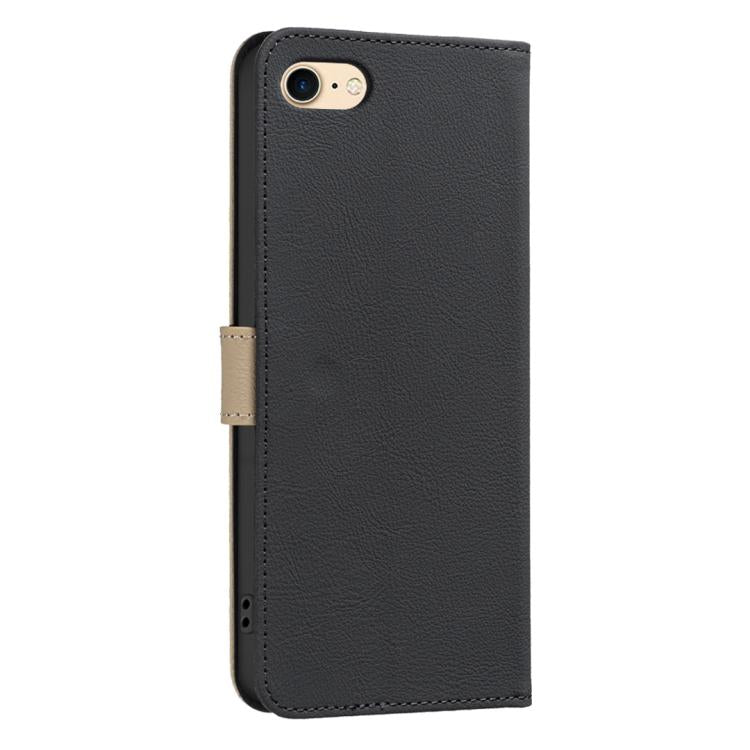 For iPhone 6 / 7 / 8 Splicing Color Hollow Flower Pattern RFID Leather Phone Case