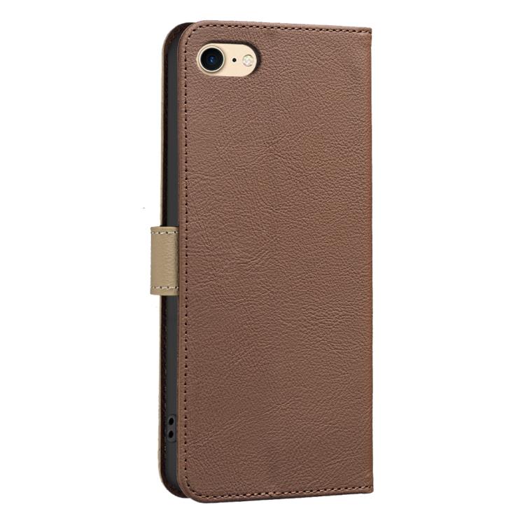 For iPhone 6 / 7 / 8 Splicing Color Hollow Flower Pattern RFID Leather Phone Case
