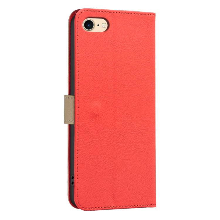 For iPhone 6 / 7 / 8 Splicing Color Hollow Flower Pattern RFID Leather Phone Case
