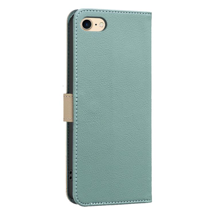 For iPhone 6 / 7 / 8 Splicing Color Hollow Flower Pattern RFID Leather Phone Case