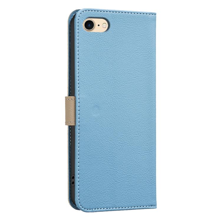 For iPhone 6 / 7 / 8 Splicing Color Hollow Flower Pattern RFID Leather Phone Case