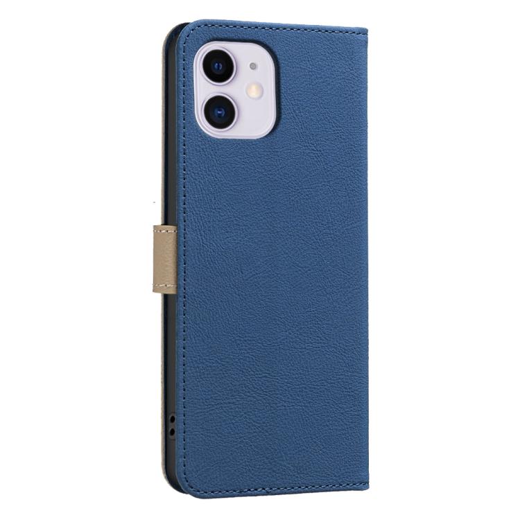 For iPhone 11 Splicing Color Hollow Flower Pattern RFID Leather Phone Case