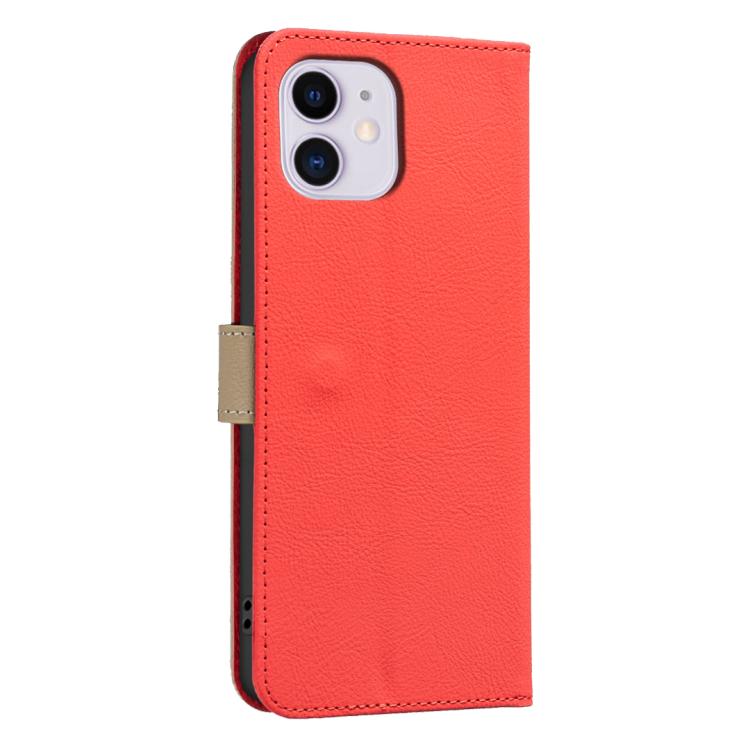For iPhone 11 Splicing Color Hollow Flower Pattern RFID Leather Phone Case