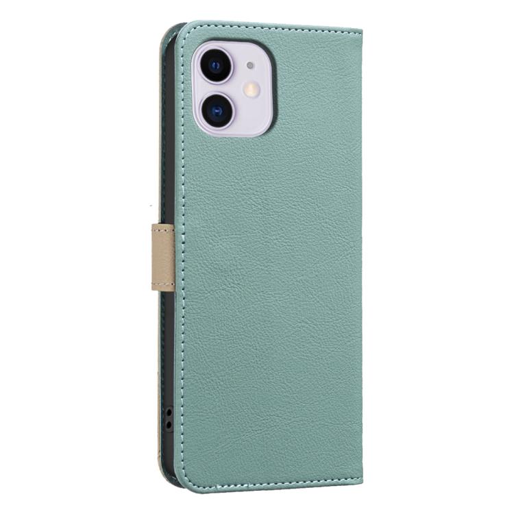 For iPhone 11 Splicing Color Hollow Flower Pattern RFID Leather Phone Case