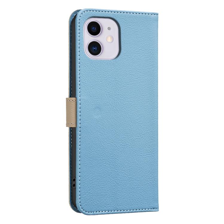 For iPhone 11 Splicing Color Hollow Flower Pattern RFID Leather Phone Case