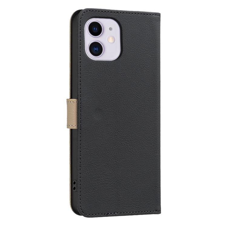 For iPhone 12 / 12 Pro Splicing Color Hollow Flower Pattern RFID Leather Phone Case