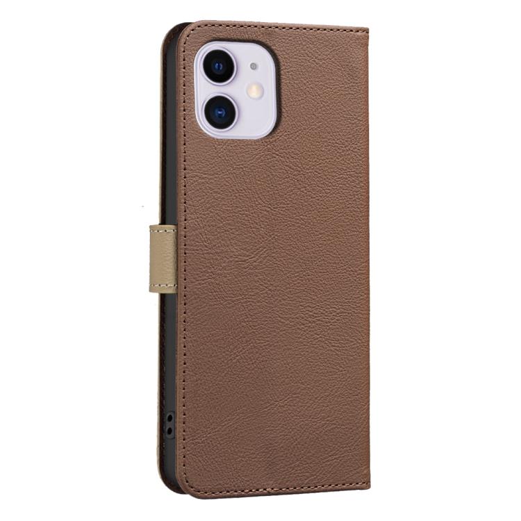 For iPhone 12 / 12 Pro Splicing Color Hollow Flower Pattern RFID Leather Phone Case