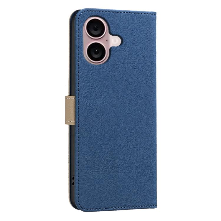 For iPhone 16 Splicing Color Hollow Flower Pattern RFID Leather Phone Case